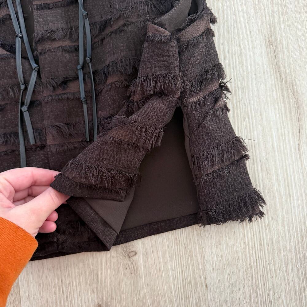 H&M Edition Fringe Trimmed Top in Dark Brown Girly Chic Going Out Cropped Small - Picture 5 of 8